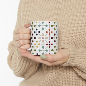 Retro MCM Coffee Mug, 60s Mid Century Modern Cream, Teal and Mustard Drinkware gift