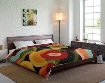 Edredón retro de orbes de mediados de siglo, ropa de cama moderna con diseño geométrico de los años 70