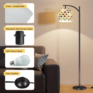 Lámpara de pie de arco moderna escandinava, diseño geométrico retro de los años 60, iluminación de acento moderna de mediados de siglo, decoración del hogar de estilo nórdico. imagen 4