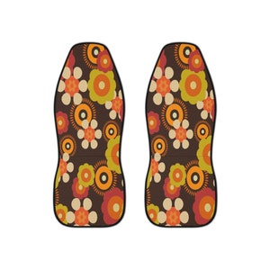 Fundas de asiento de coche con estilo retro, funky y moderno de los años 60, estilo hippie bohemio, protector de asiento de coche con estilo floral de mediados de siglo y años 70, decoración para coche. imagen 2