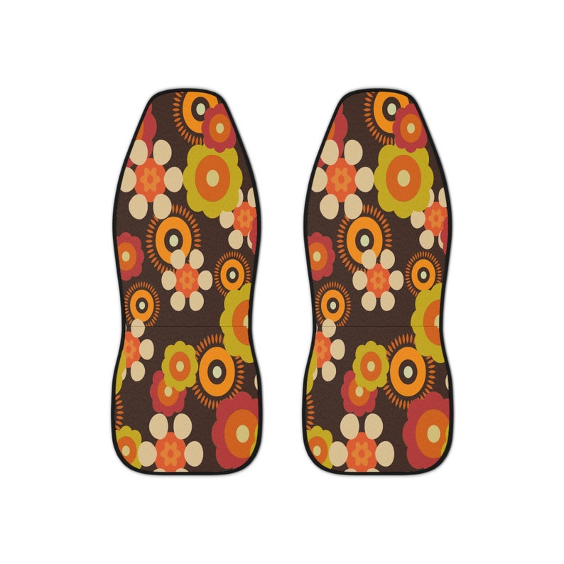 Fundas de asiento de coche con estilo retro, funky y moderno de los años 60, estilo hippie bohemio, protector de asiento de coche con estilo floral de mediados de siglo y años 70, decoración para coche. imagen 2
