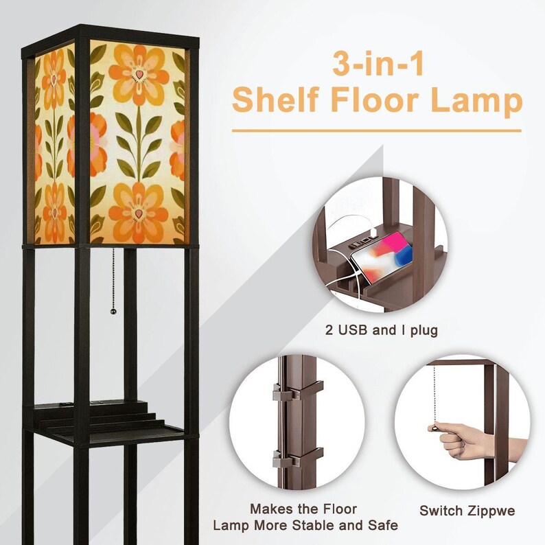 Scandinavian Modern Danish Floral Shelf Floor Lamp, Mid Century Bookcase Light Bild 9
