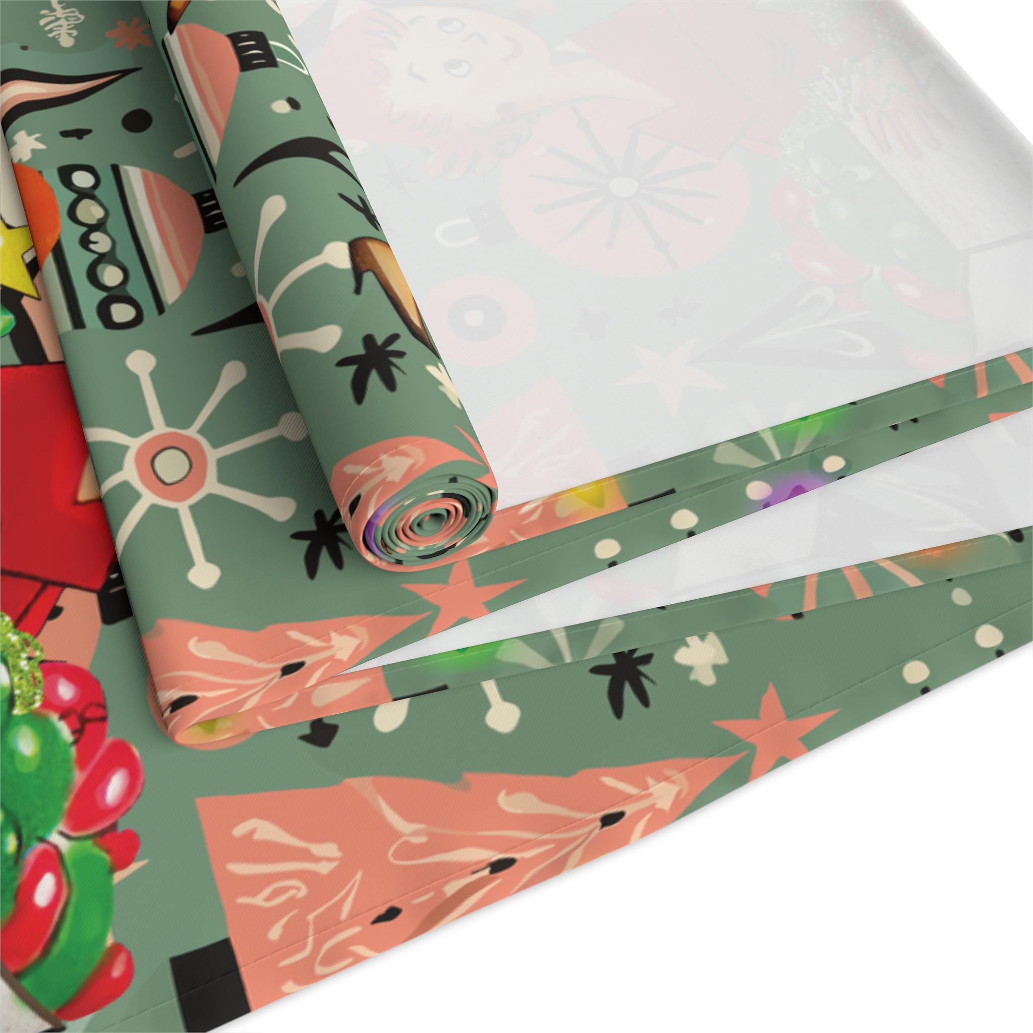 Retro 50s Kitsch Christmas Table Runner, Mid Century Modern Holiday ...