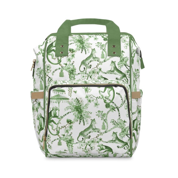 Floral Green and White Backpack Floral Green and White Chinoiserie Jungle Multifunctional  main image 2