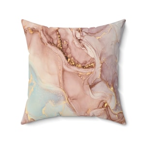 Pastel Peach and Blue  Marble Throw Pillow, Decorative Marble Print Accent Pillow, Living Room, Bedroom Cushions, Housewarming Gift