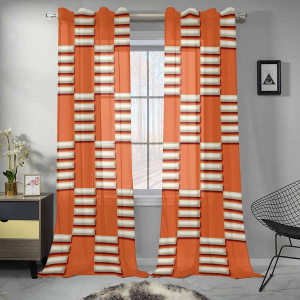 Schiere 2-Panel Mid Century Modern Retro Geometrische Orange Beige Fenster Vorhang