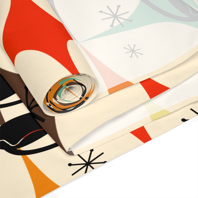 Atomic Kitschy Cat Table Runner, Mid Century Modern Retro Starburst in ...
