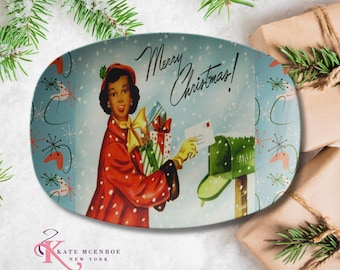 1950年代のキッチュなクリスマスサービングプラッター、ミッド