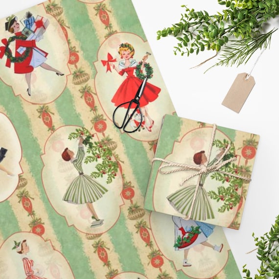 1950's Christmas Paper  Vintage christmas wrapping paper, Vintage