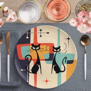 Mid Century Atomic Kitschy Cat Dinner Plate