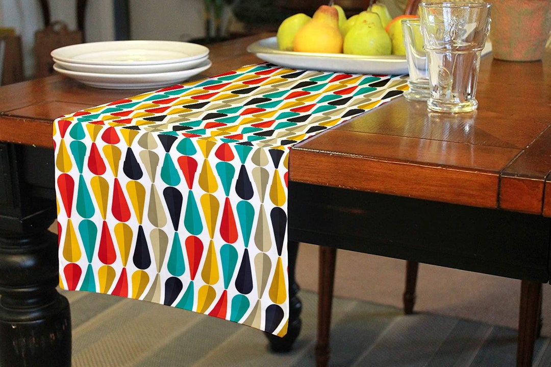 Table Runner in Mid Century Modern Abstract Art, Custom Designed MCM ...