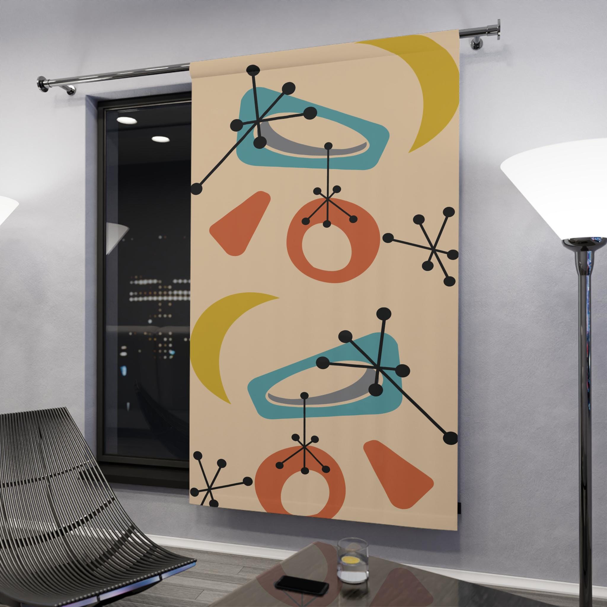 レトロ 1950 年代 ミッドセンチュリー モダン ウィンドウカーテン