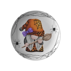Halloween Gnome Plate, Custom Halloween Decor, Trick or Treat Plates, Gnome Party Plate, Halloween Fall Party Decor, Fun Halloween Kids Gift