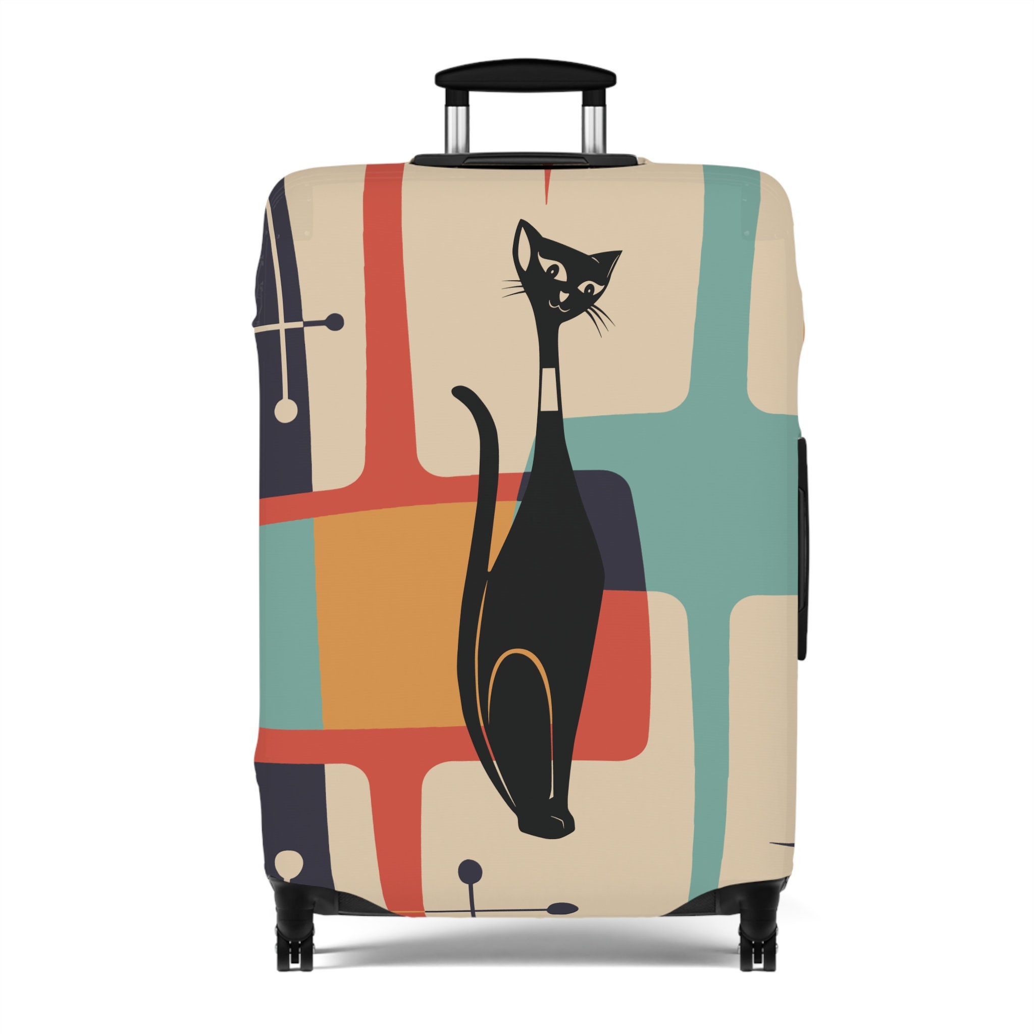 Retro Atomic Cat Luggage Cover, Cat Lover Gift