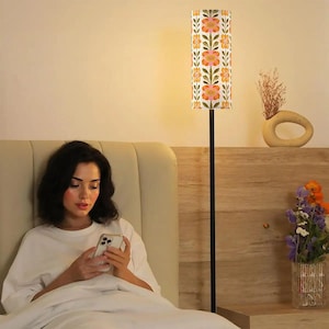 Scandinavian Danish Modern Floral Tall Floor Lamp, Mid Century Slim Retro Light