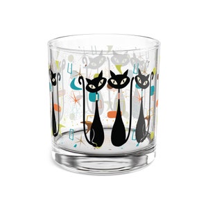 Atomic Kitschy Black Cat Rocks Glass, 10oz Mid Century Modern Whiskey ...