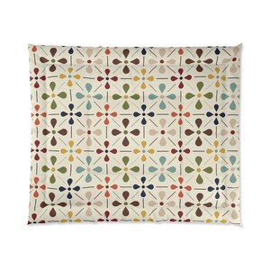 MCM Floral Comforter, Minimalist Scandinavian Modern Danish Retro Whimsical Blooms Bedding image 2