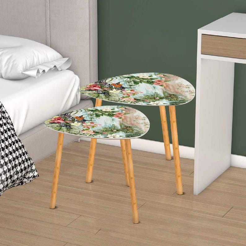 Chinoiserie Garden Pagoda Nesting Tables, Oriental Floral Decor ...