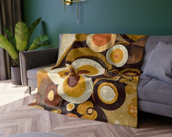 Coperta in velluto schiacciato floreale retrò geometrico Mid Mod anni '60, anni '70, MCM Groovy Abstract Living Room, Bedroom Decor - 122881223