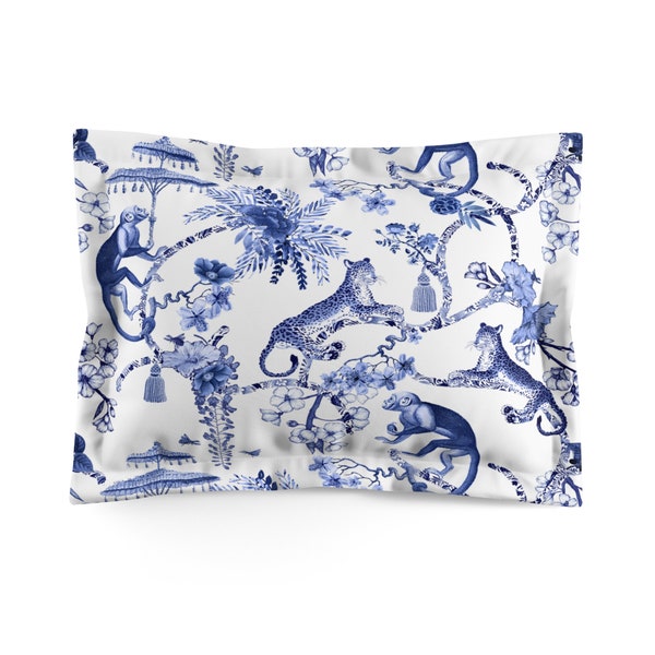 Chinoiserie Pillow Sham, Botanical Toile Bedding Collection, Chinoiserie Toile Bed Pillows, Floral Blue and White Chinoiserie Jungle