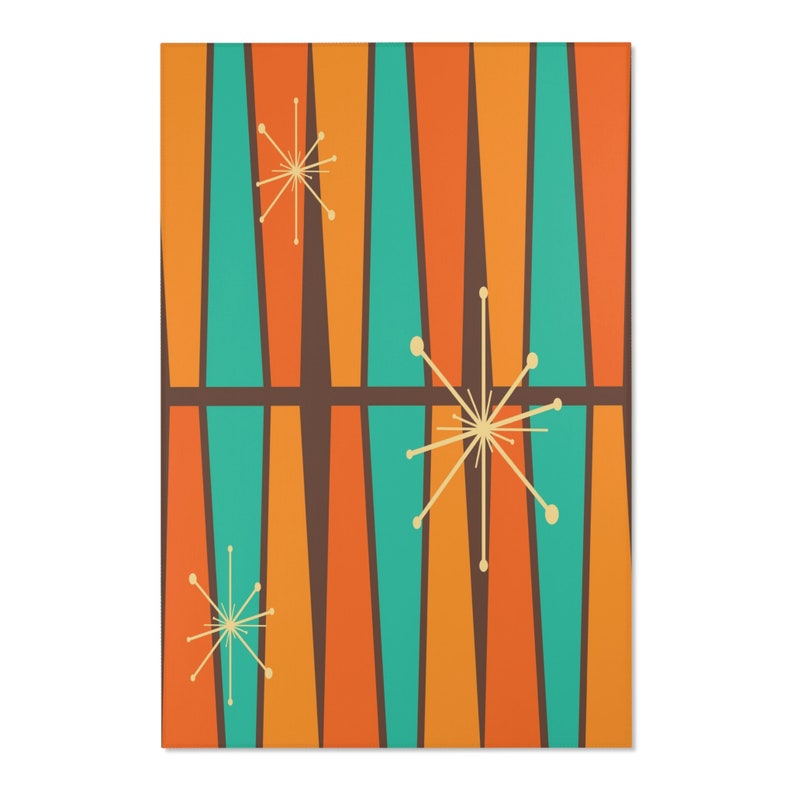 1950s Mid Century Modern Atomic Area Rug, Retro Vintage Burnt Orange ...