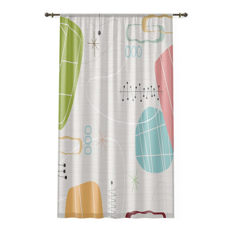 1950s Mid Century Modern Abstract Window Curtains in Retro Teal, Lime ...
