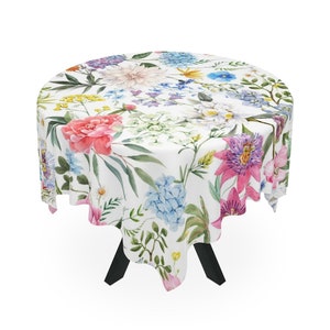 Tablecloth in Watercolor Spring Florals, Custom Designed Floral Tablecloth, Floral Table Linens, Tablecloth for Weddings, Dining Decor Gifts