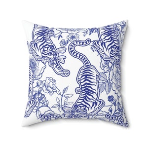 Chinoiserie Throw Pillow, Vintage Chinoiserie Chinese Tiger, Grandmillennial Floral Chinoiserie Accent Pillows, Animal Print Chinoiserie