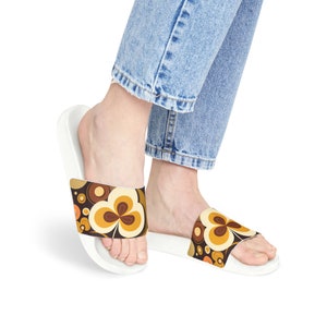 Groovy 60s MCM Retro Hippie Mid Mod Flower Power Slide Sandals, Perfect Holiday Stocking Stuffer - 125581523