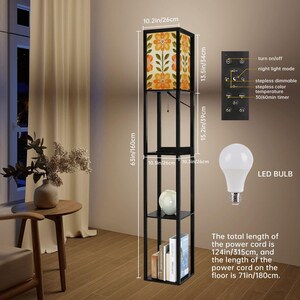 Scandinavian Modern Danish Floral Shelf Floor Lamp, Mid Century Bookcase Light Bild 8