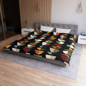 Mid Century Modern Colorful Abstract Duvet Cover, Geometric Retro Bedding, Modernist Bedroom Decor