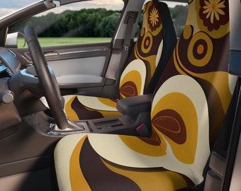 Mid Century Modern 60s Geometric Retro Floral Car Seat Cover, MCM 70s Groovy, Hippie Car Seat Protector, Funky Mid Mod Car Decor - 123781223