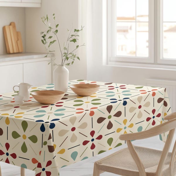 Scandinavian Danish Floral Tablecloth, Mid Century Modern Dining Linen