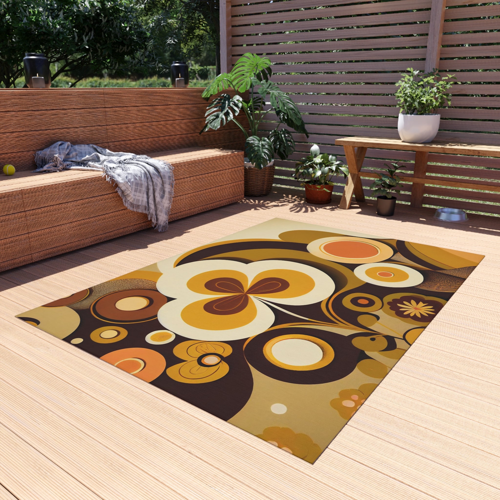 60s MCM Retro Indoor-outdoor Rug, 70s Groovy, Hippie Abstract