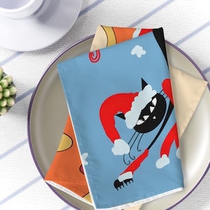 Atomic Kitschy Cat Merry Christmas Napkins, Groovy Retro Mid Century Modern Holiday Cloth Dinner Napkins, Xmas Table Linens - 122781223