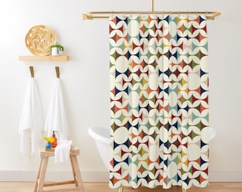 Mid Century Modern Shower Curtain, 50s MCM Retro Chic Bathroom Decor, Colorful Bath Accent