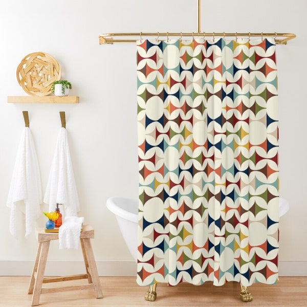 Mid Century Modern Shower Curtain, 50s MCM Retro Chic Bathroom Decor, Colorful Bath Accent