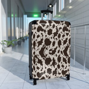 Kofferset met bruine en witte koeienprint, op maat ontworpen bagageset, reisbagage, handbagagekoffers, unisex handbagage rolkoffer cadeaus