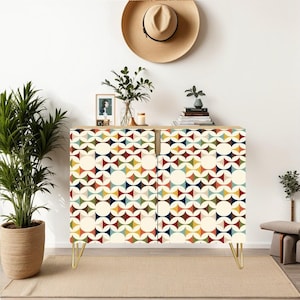 Scandinavian Danish Modern Storage Cabinet, Mid-Century Modern Geometric Accent Sideboard, Colorful Retro Design Home Furniture