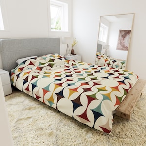 Retro MCM Duvet Cover, Mid Century Modern Bedding, Vibrant Geometric ...