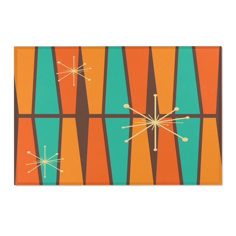 1950s Mid Century Modern Atomic Area Rug, Retro Vintage Burnt Orange ...