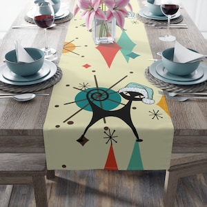 Atomic Cat Franciscan Diamond Starburst Christmas Table Runner, Mid Mod Retro Kitschy Holiday Table Linens