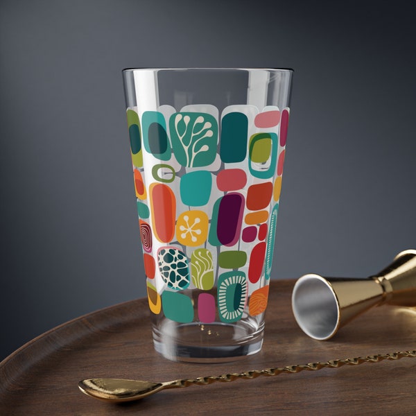 Mid Century Modern 1950s Amoeba Barware, Retro Cocktail Glass, Geometric Abstract Drinkware, MCM Pint Glass