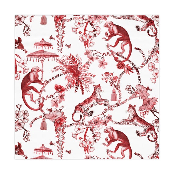 4-Piece Set Chinoiserie Botanical Toile Floral Cranberry Red, White Cl –  Kate McEnroe New York