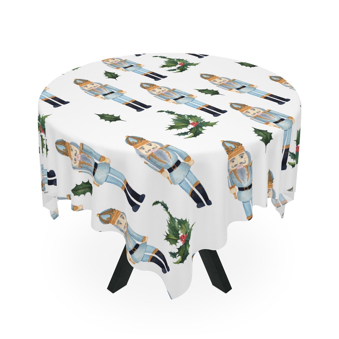 Blue Nutcracker Christmas Tablecloth, Holiday Table Cover, Holiday