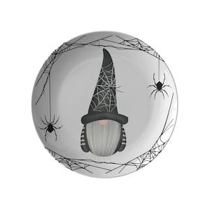 Halloween Gnome Plate, Spiders E&#39;where Gnome Halloween Plate, Trick or Treat Plates, Halloween Fall Party Decor, Fun Halloween Kids Gift