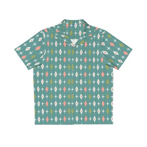 Mid Century Modern Atomic Diamond Starburst Men's Hawaiian Shirt, Casual Retro Men's Wear