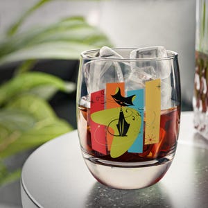 Atomic Cat Mid Century Modern Whiskey Glass, Retro Geometric Barware, MCM Cocktail Tumbler image 2
