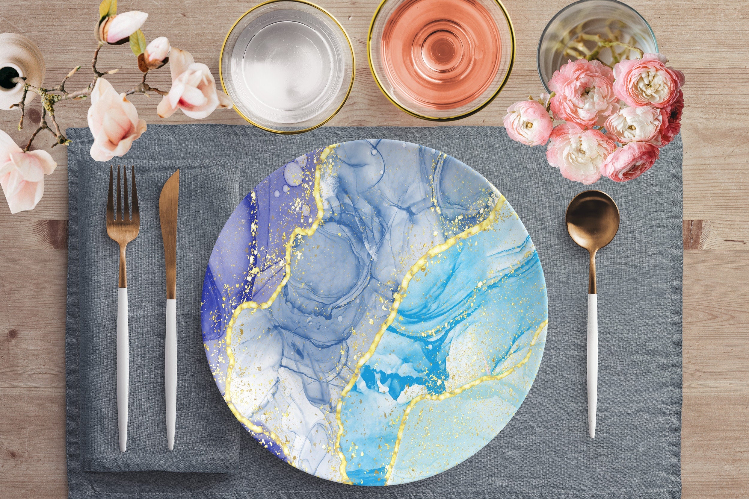 Melamine Plates Marble Etsy