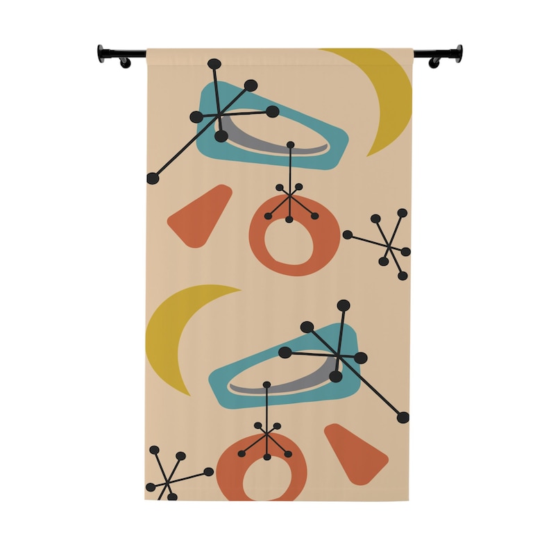 Retro 1950s Mid Century Modern Window Curtains, Beige, Aqua Blue, Burnt ...